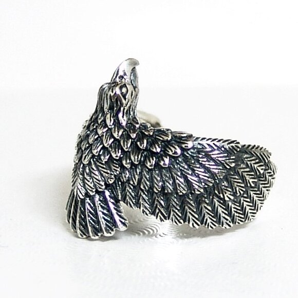 Sterling Silver Eagle Ring Men's Oxidized Size 10 Gram weight 7.1 - Picture 2 of 3